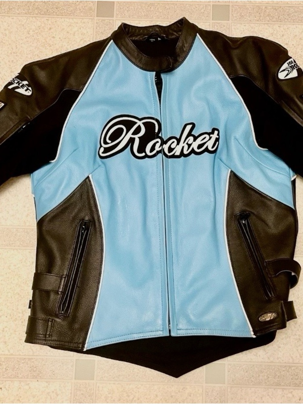Joe Rocket Light Blue & Black Leather Motorcycle Jacket